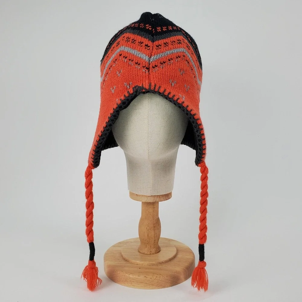 NCAA Syracuse Orange Knit Chullo Beanie Hat Fleece Lined Orange Navy Blue Tassel